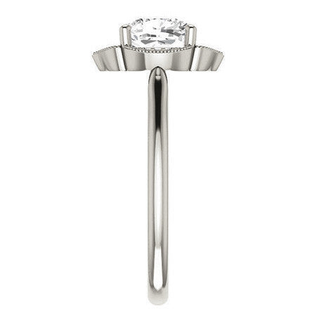 Cushion Petite Halo Floral Engagement Ring with Milgrain