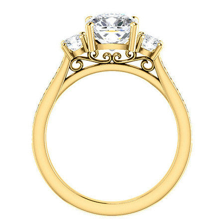 Cushion Three-Stone Moissanite Cathedral Engagement Ring
