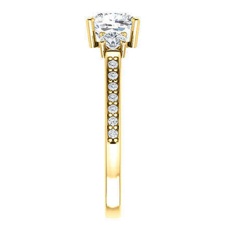 Cushion Three-Stone Moissanite Cathedral Engagement Ring