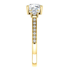 Cushion Three-Stone Moissanite Cathedral Engagement Ring