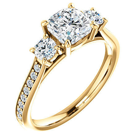 Cushion Three-Stone Moissanite Cathedral Engagement Ring