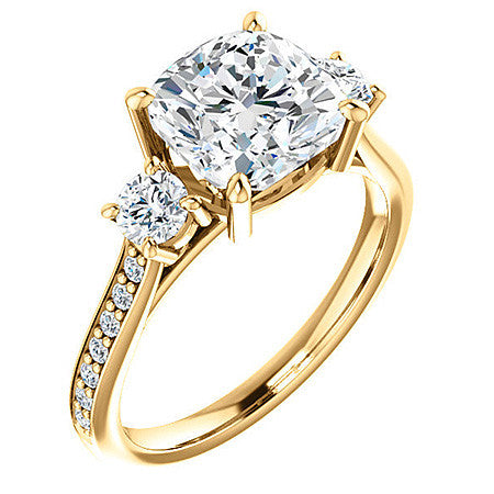 Cushion Three-Stone Moissanite Cathedral Engagement Ring