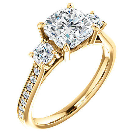 Cushion Three-Stone Moissanite Cathedral Engagement Ring