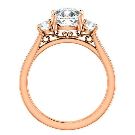 Cushion Three-Stone Moissanite Cathedral Engagement Ring