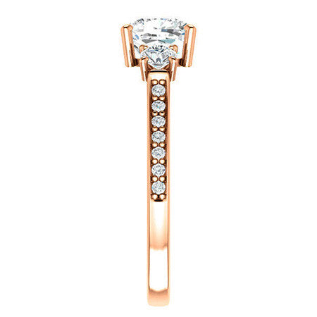 Cushion Three-Stone Moissanite Cathedral Engagement Ring