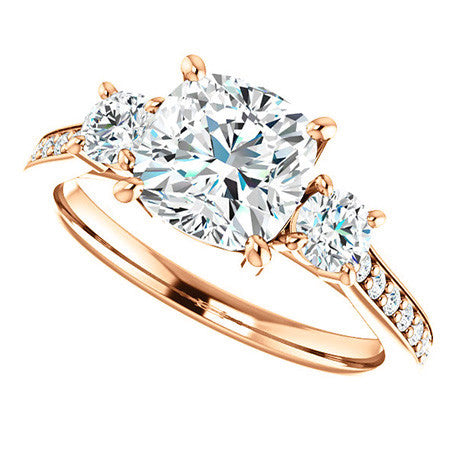 Cushion Three-Stone Moissanite Cathedral Engagement Ring