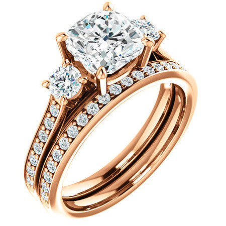 Cushion Three-Stone Moissanite Cathedral Engagement Ring