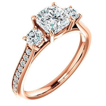 Cushion Three-Stone Moissanite Cathedral Engagement Ring
