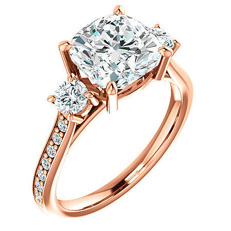 Cushion Three-Stone Moissanite Cathedral Engagement Ring