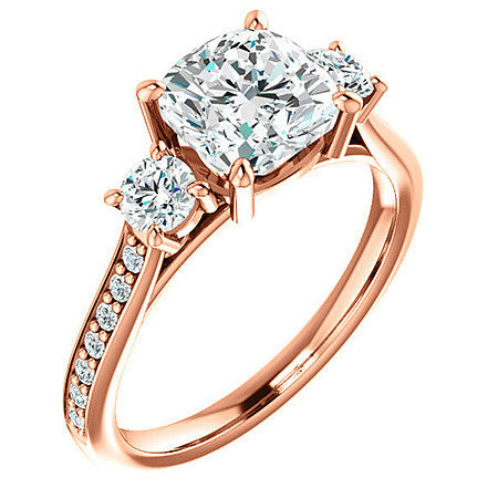Cushion Three-Stone Moissanite Cathedral Engagement Ring