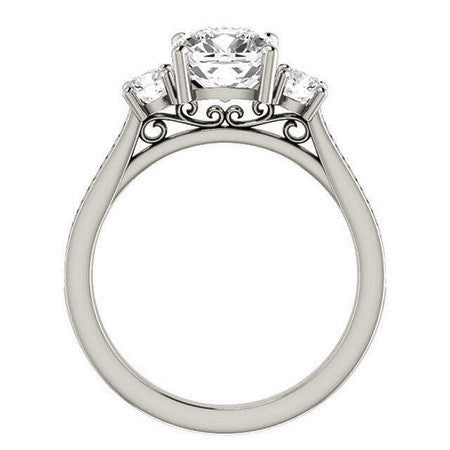 Cushion Three-Stone Moissanite Cathedral Engagement Ring