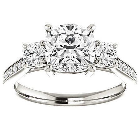 Cushion Three-Stone Moissanite Cathedral Engagement Ring