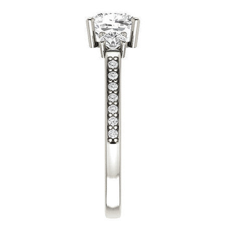 Cushion Three-Stone Moissanite Cathedral Engagement Ring