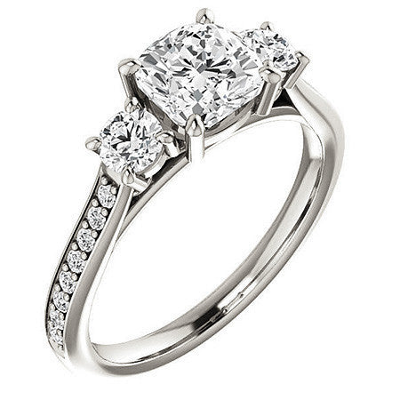 Cushion Three-Stone Moissanite Cathedral Engagement Ring