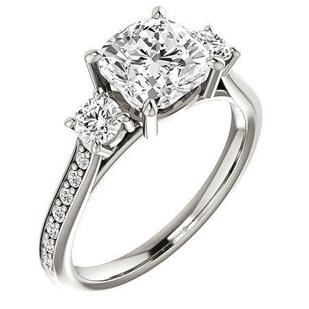 Cushion Three-Stone Moissanite Cathedral Engagement Ring