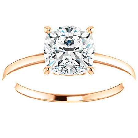 Petite Low Set Cushion Moissanite Solitaire Ring