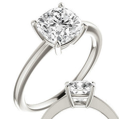 Petite Low Set Cushion Moissanite Solitaire Ring