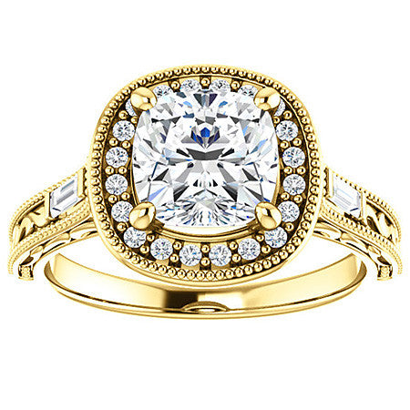 Cushion Moissanite Antique Halo Engagement Ring