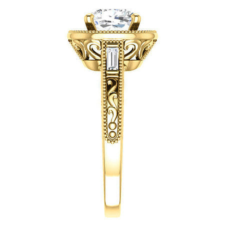 Cushion Moissanite Antique Halo Engagement Ring