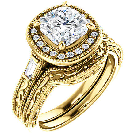 Cushion Moissanite Antique Halo Engagement Ring