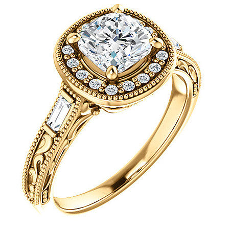 Cushion Moissanite Antique Halo Engagement Ring