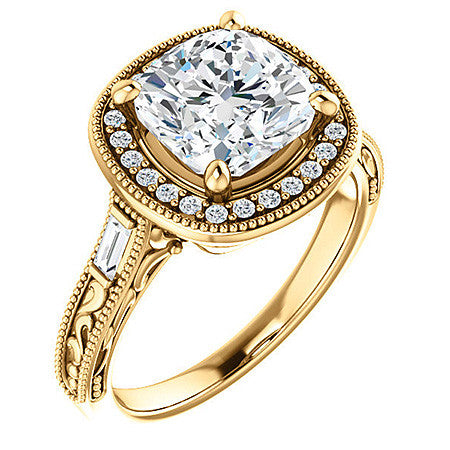 Cushion Moissanite Antique Halo Engagement Ring