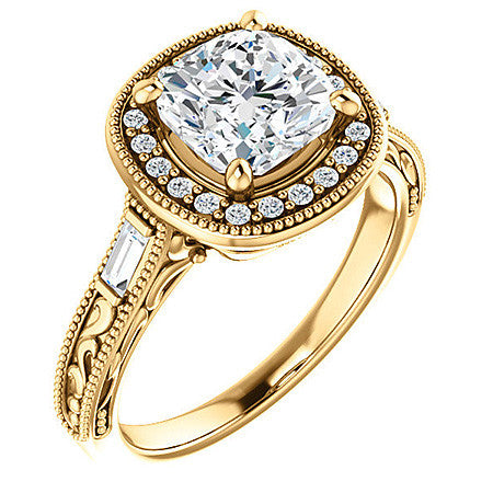 Cushion Moissanite Antique Halo Engagement Ring