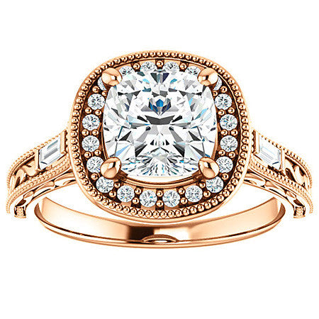 Cushion Moissanite Antique Halo Engagement Ring