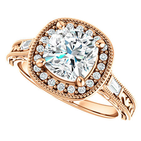 Cushion Moissanite Antique Halo Engagement Ring