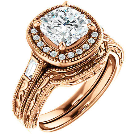 Cushion Moissanite Antique Halo Engagement Ring
