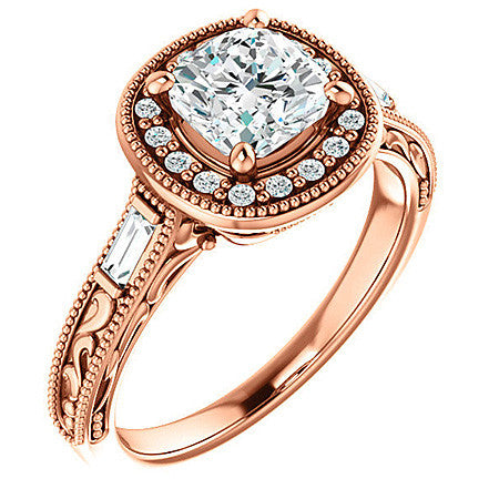 Cushion Moissanite Antique Halo Engagement Ring
