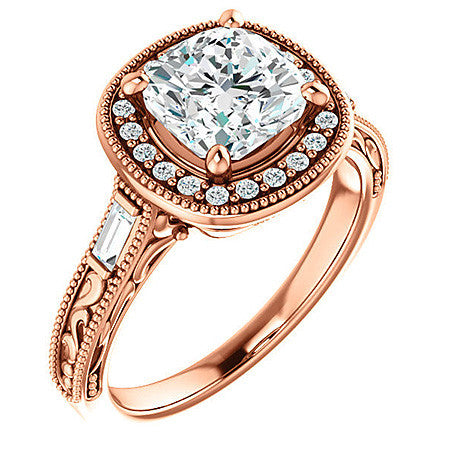 Cushion Moissanite Antique Halo Engagement Ring