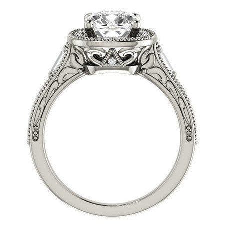 Cushion Moissanite Antique Halo Engagement Ring