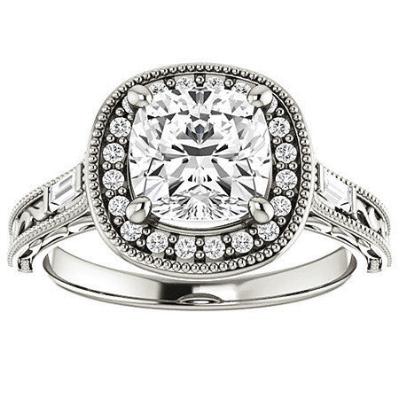 Cushion Moissanite Antique Halo Engagement Ring