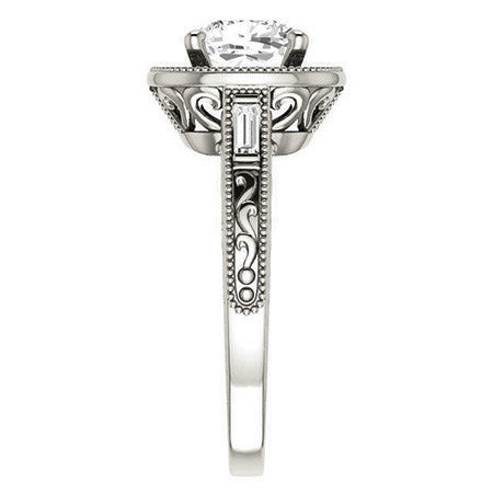 Cushion Moissanite Antique Halo Engagement Ring
