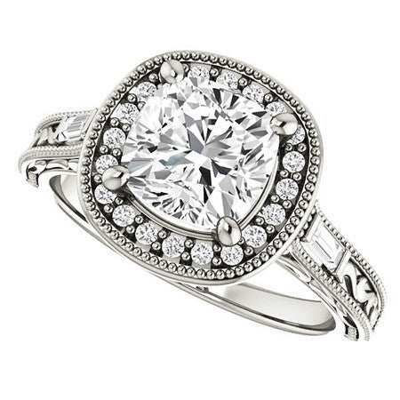 Cushion Moissanite Antique Halo Engagement Ring