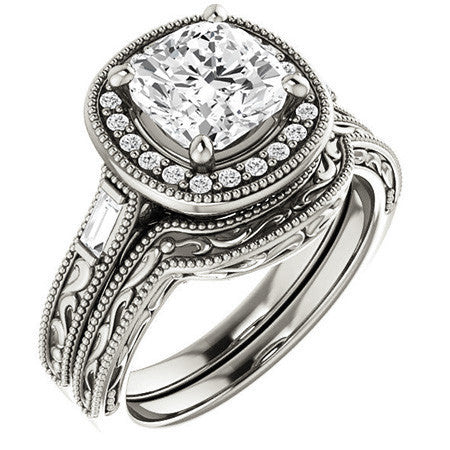 Cushion Moissanite Antique Halo Engagement Ring