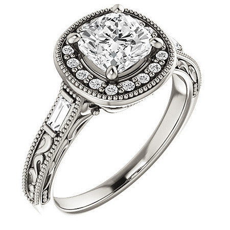 Cushion Moissanite Antique Halo Engagement Ring