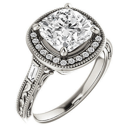 Cushion Moissanite Antique Halo Engagement Ring
