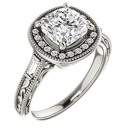 Cushion Moissanite Antique Halo Engagement Ring