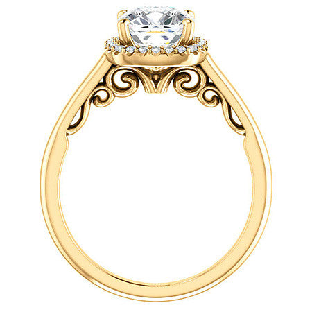 Cushion Moissanite Scroll Halo Engagement Ring