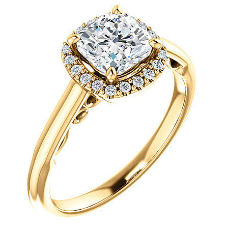 Cushion Moissanite Scroll Halo Engagement Ring