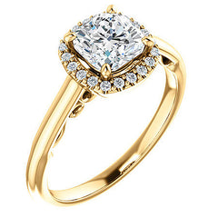 Cushion Moissanite Scroll Halo Engagement Ring