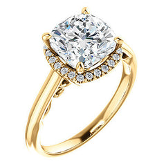 Cushion Moissanite Scroll Halo Engagement Ring
