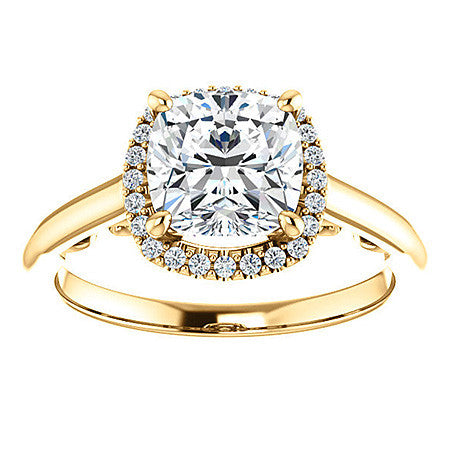 Cushion Moissanite Scroll Halo Engagement Ring
