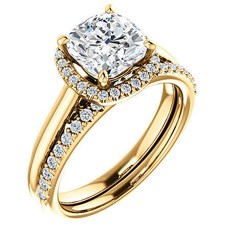 Cushion Moissanite Scroll Halo Engagement Ring