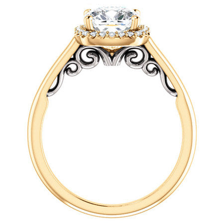 Cushion Moissanite Scroll Halo Engagement Ring