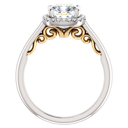 Cushion Moissanite Scroll Halo Engagement Ring
