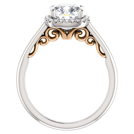Cushion Moissanite Scroll Halo Engagement Ring