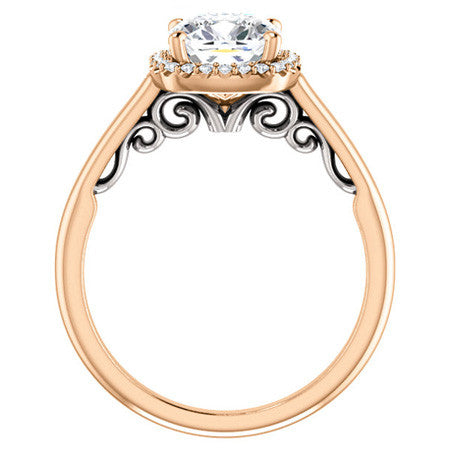 Cushion Moissanite Scroll Halo Engagement Ring